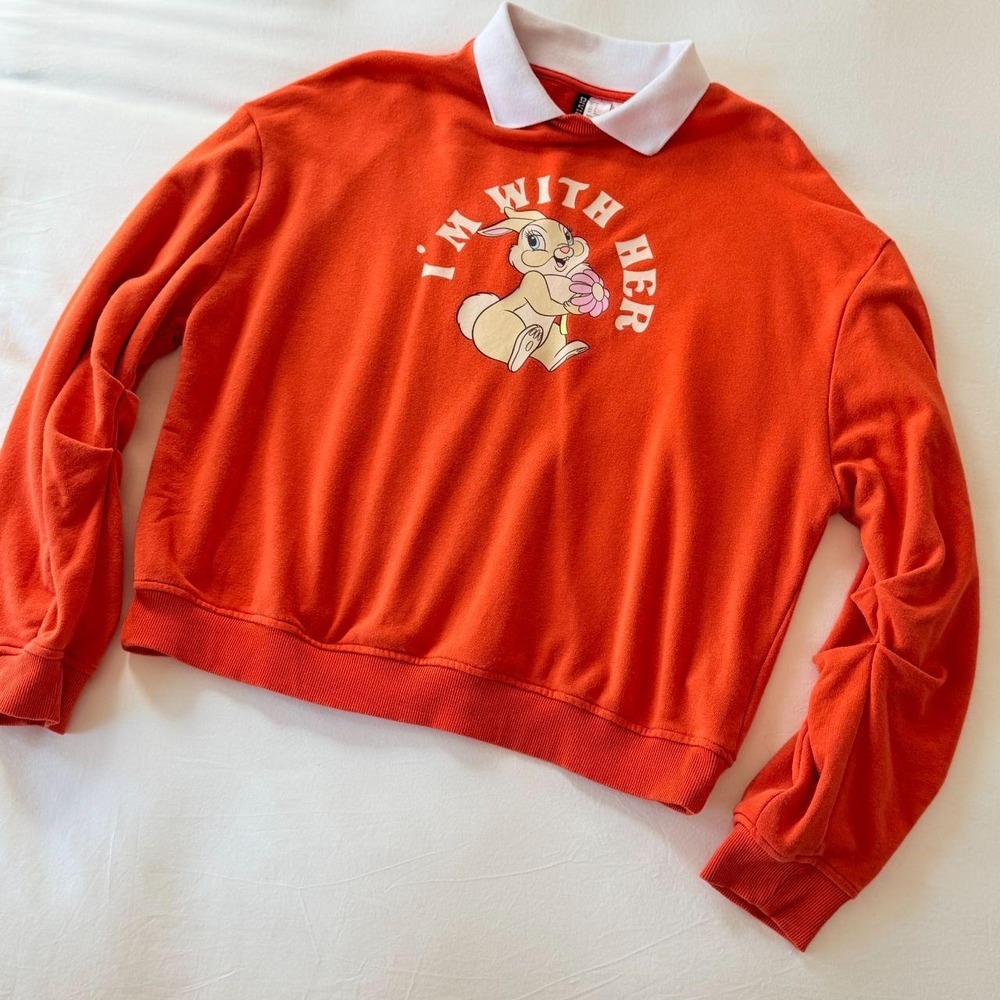 HM Divided Disney Bambi Miss Bunny Collared Graphic Sweatshirt Orange Womens M